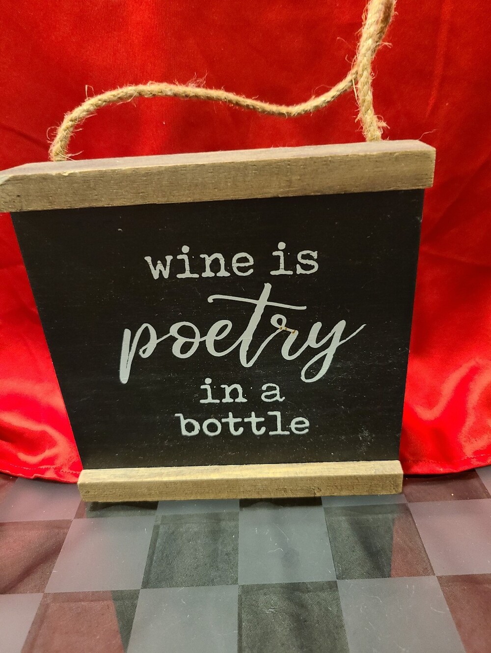 Wine Is Poetry Hanging Sign - Black & Wood